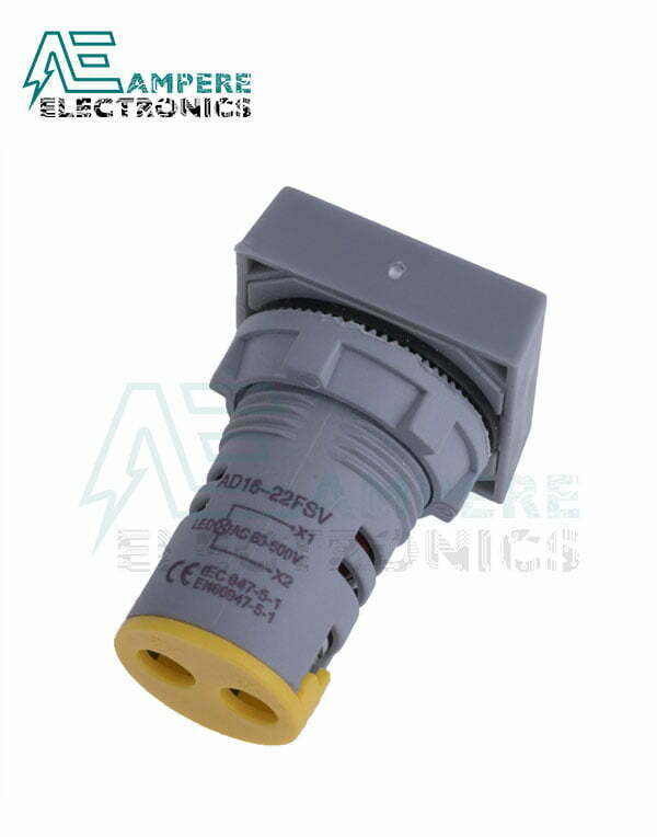 Indicator Voltmeter Yellow Square - 20:500VAC - 3 Digit - 22mm