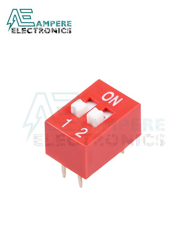 2 Way Red DIP Switch, 2.54mm Pitch