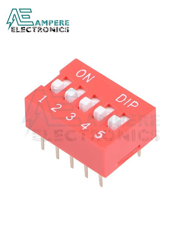 5 Way Red DIP Switch, 2.54mm Pitch