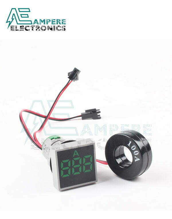 Indicator Current Ammeter Green Square - 0:100A - 3 Digit - 22mm
