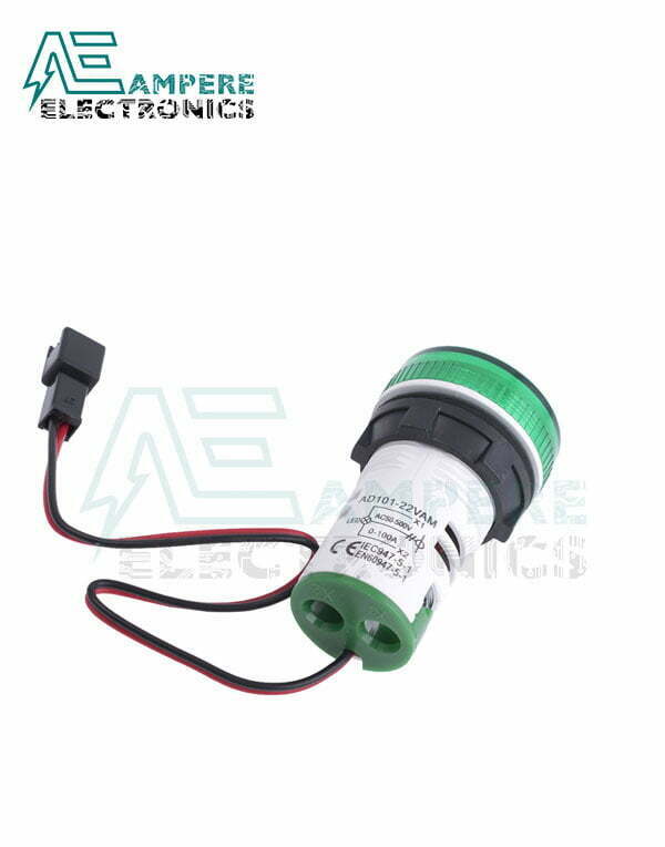 Indicator Voltmeter Ammeter Green Round - 0:100A - 50:500VAC - 3 Digit - 22mm