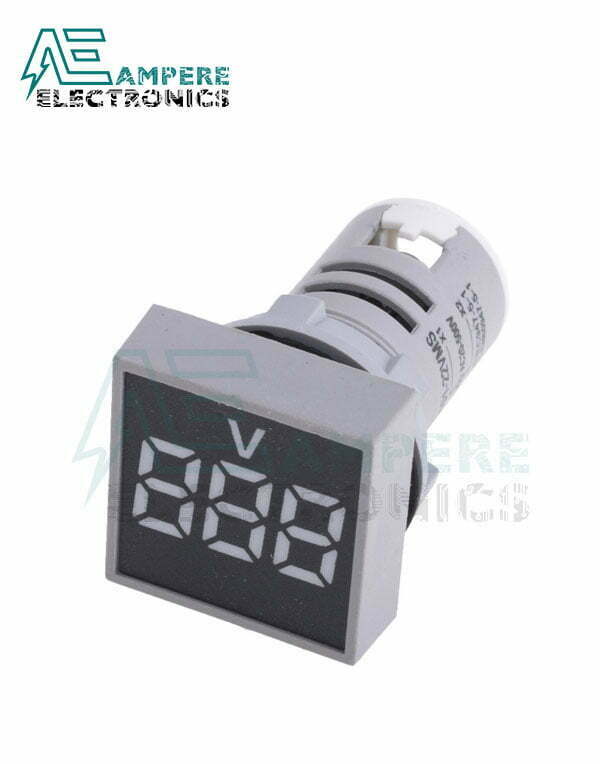 Indicator Voltmeter White Square - 20:500VAC - 3 Digit - 22mm