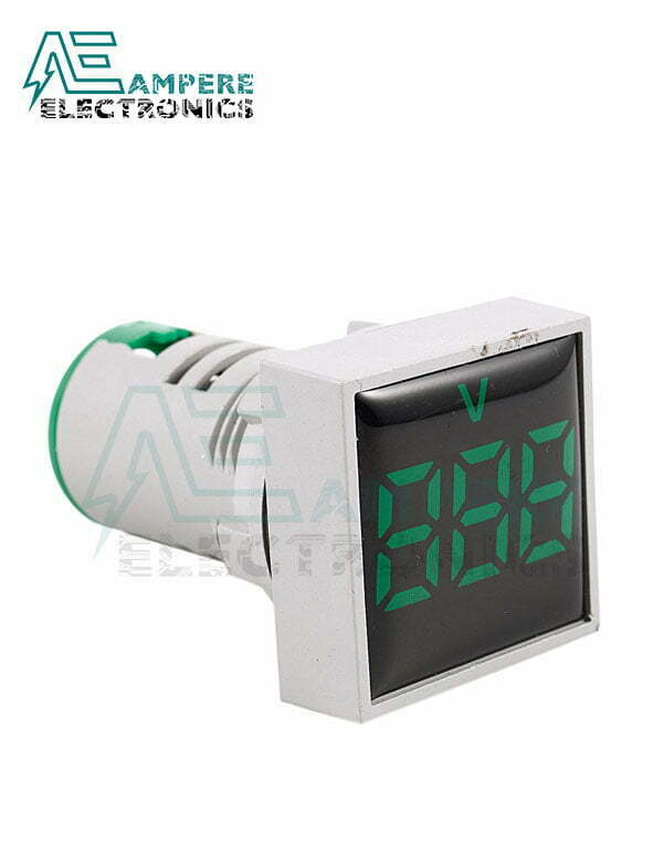 Indicator Voltmeter Green Square – 20:500VAC – 3 Digit – 22mm