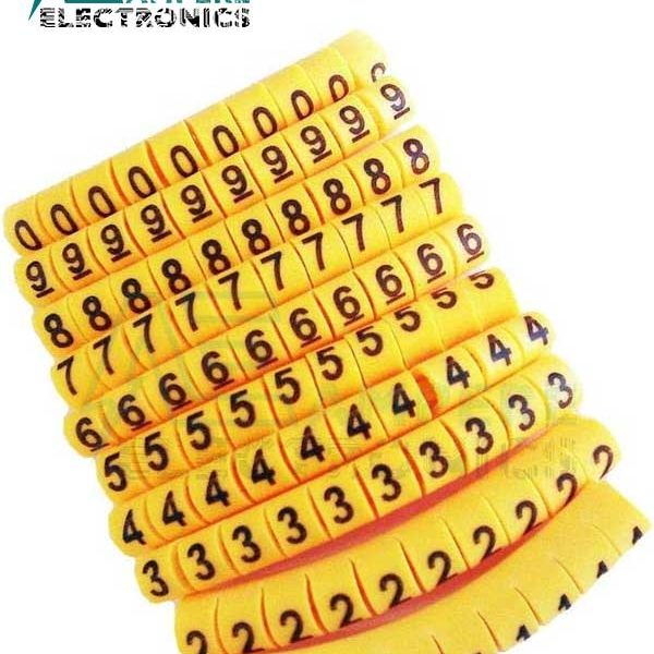 Yellow Cable Markers Identification Labels, 0-9 Numbers, 100PCS