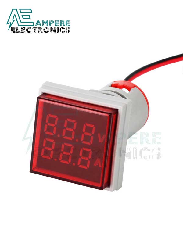 Square Voltage Current Indicator 0:100A - 50:500Vac - 22mm
