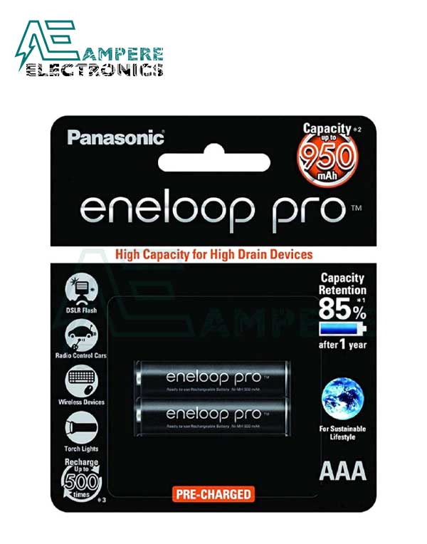 Rechargeable Eneloop-Pro AAA Battery 800mAh, 1.2Vdc , Pack of 2 | Panasonic