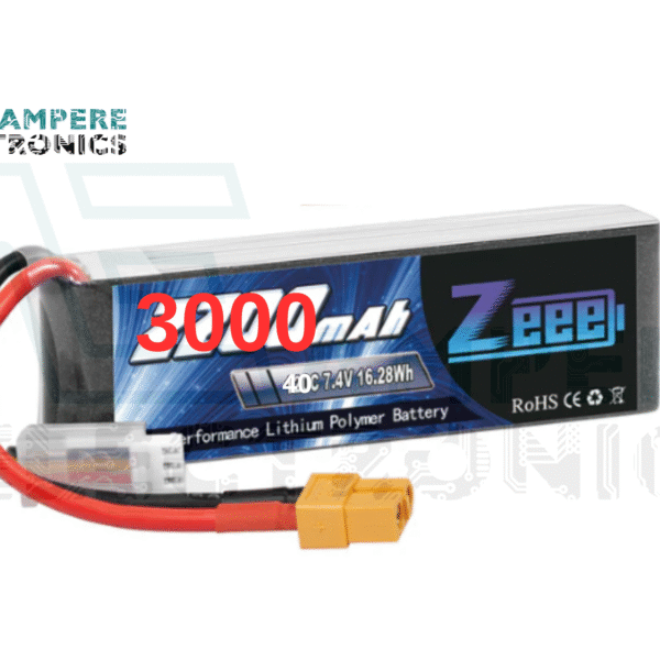 LiPo Lithium Polymer Rechargeable Battery (7.4V, 3000mAh) 40C